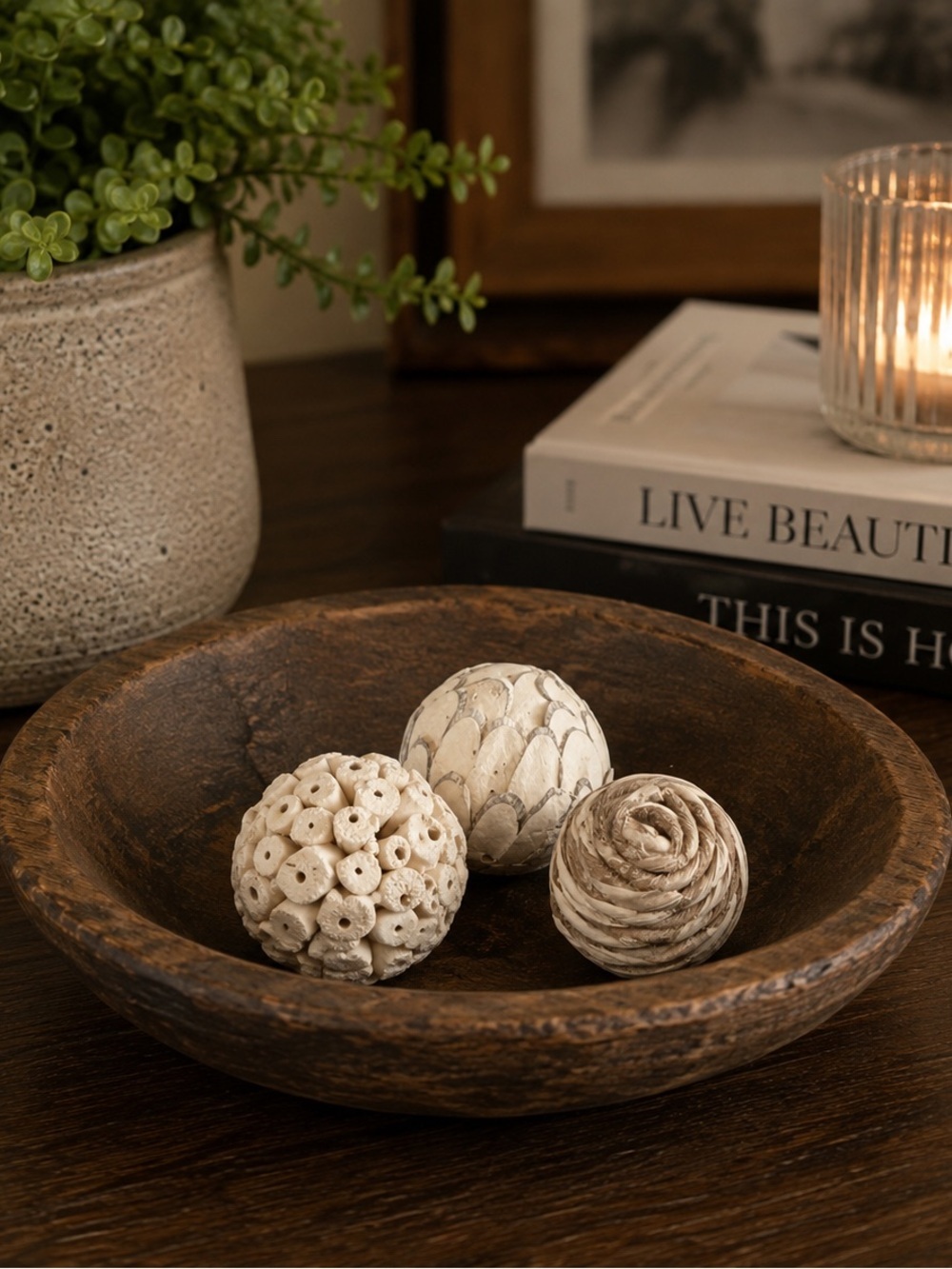 Natural Textured Mini Orbs Set 3 Neutral Decorative Bowl Filler Spheres